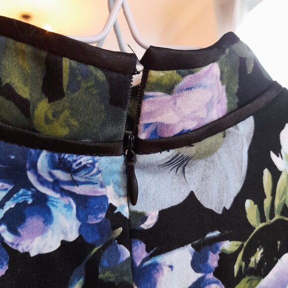 Cheongsam Dress Black Floral Pink Blue Rose Peony Flowers - Picture 8 of 11